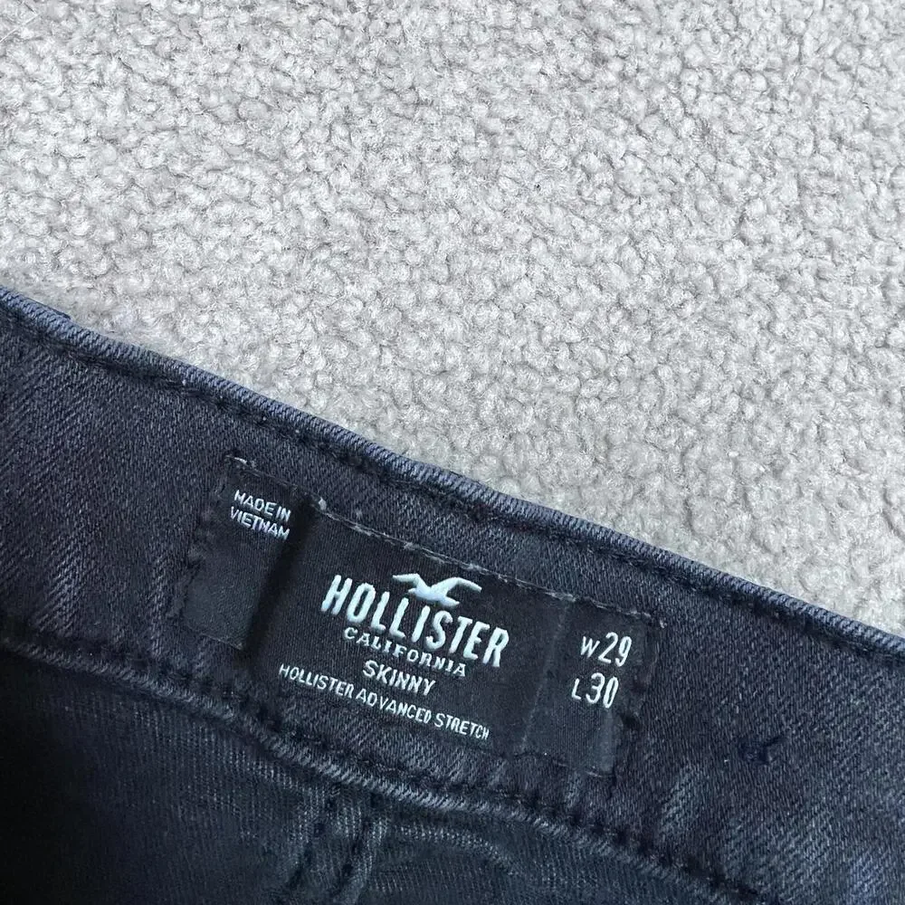 Hollister Skinny Jeans Men’s Black Distressed Pockets Size 29x30